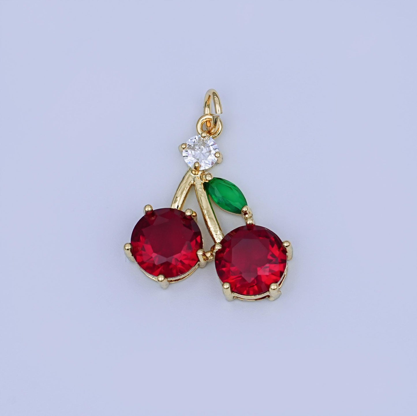 24K Gold Filled 20.8mm Red CZ Cherry Fruit Charm | W202