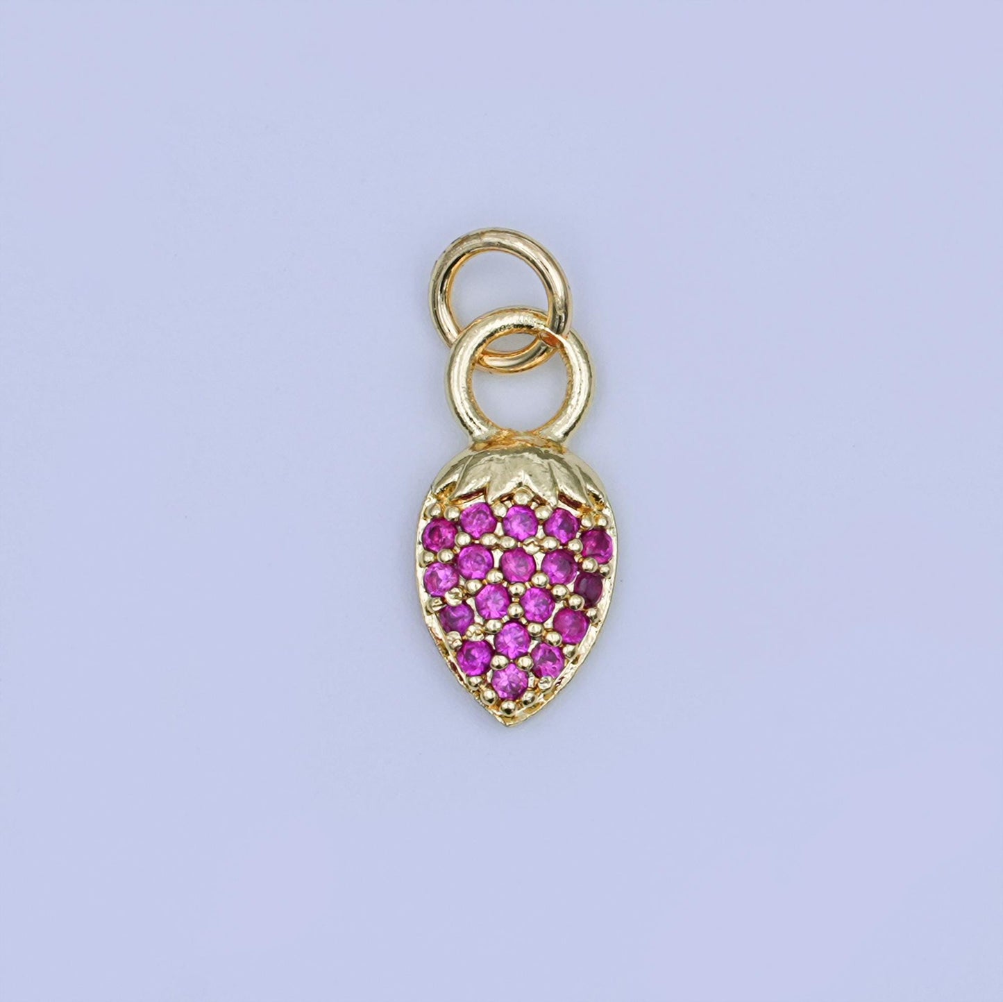 24K Gold Filled Pink Micro Paved CZ Strawberry Mini Charm in Gold & Silver | W638