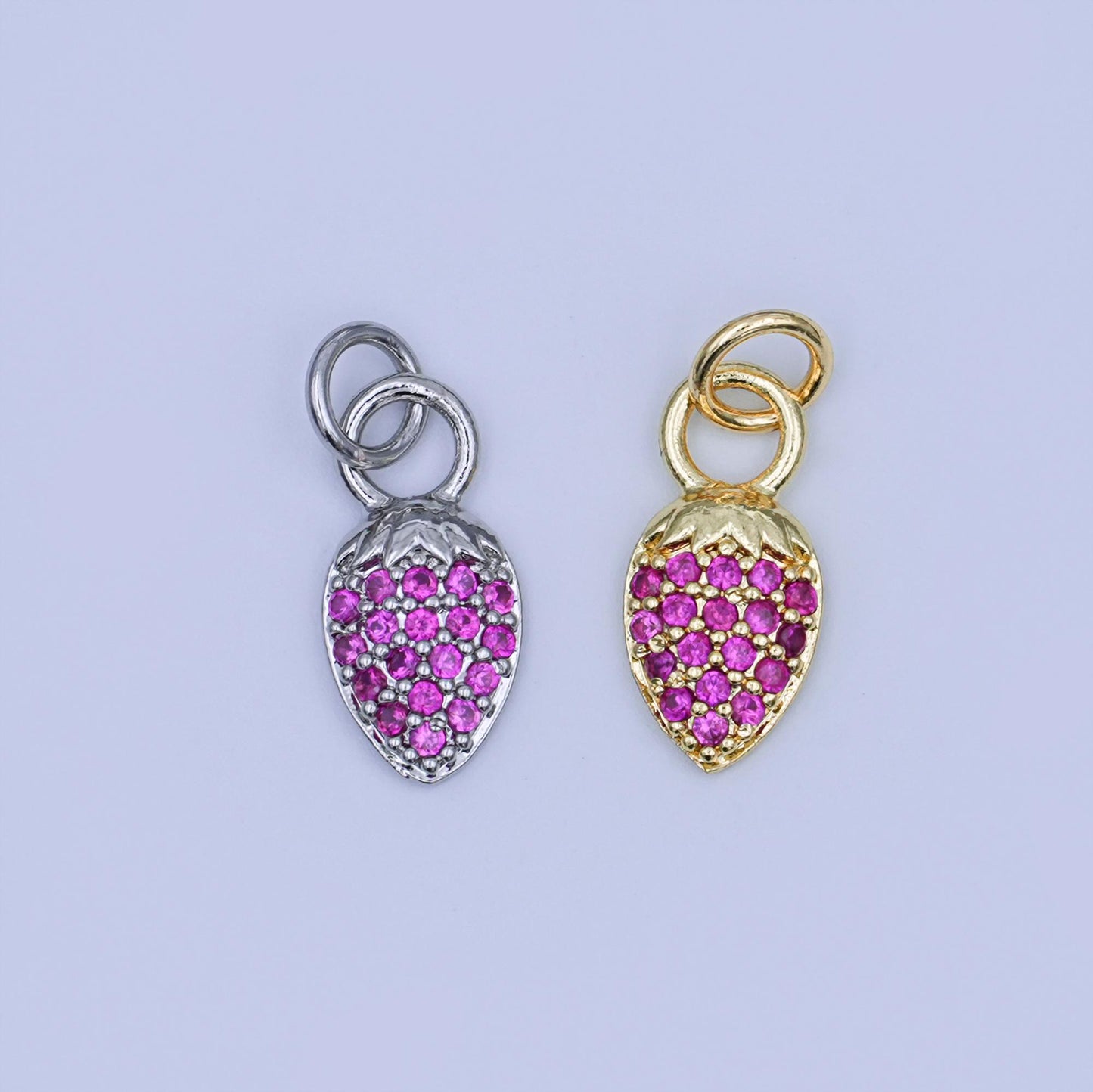 24K Gold Filled Pink Micro Paved CZ Strawberry Mini Charm in Gold & Silver | W638