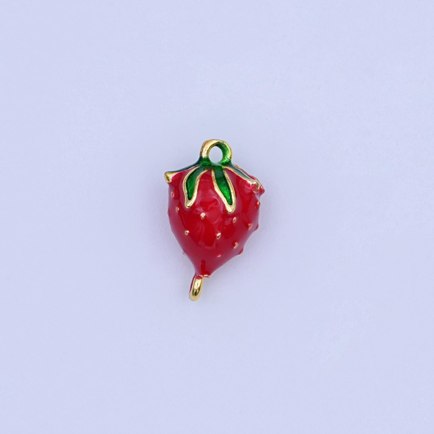 24K Gold Filled 14mm Red Enamel Strawberry 3D Multidimensional Charm | Y021
