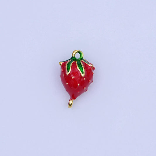 24K Gold Filled 14mm Red Enamel Strawberry 3D Multidimensional Charm | Y021