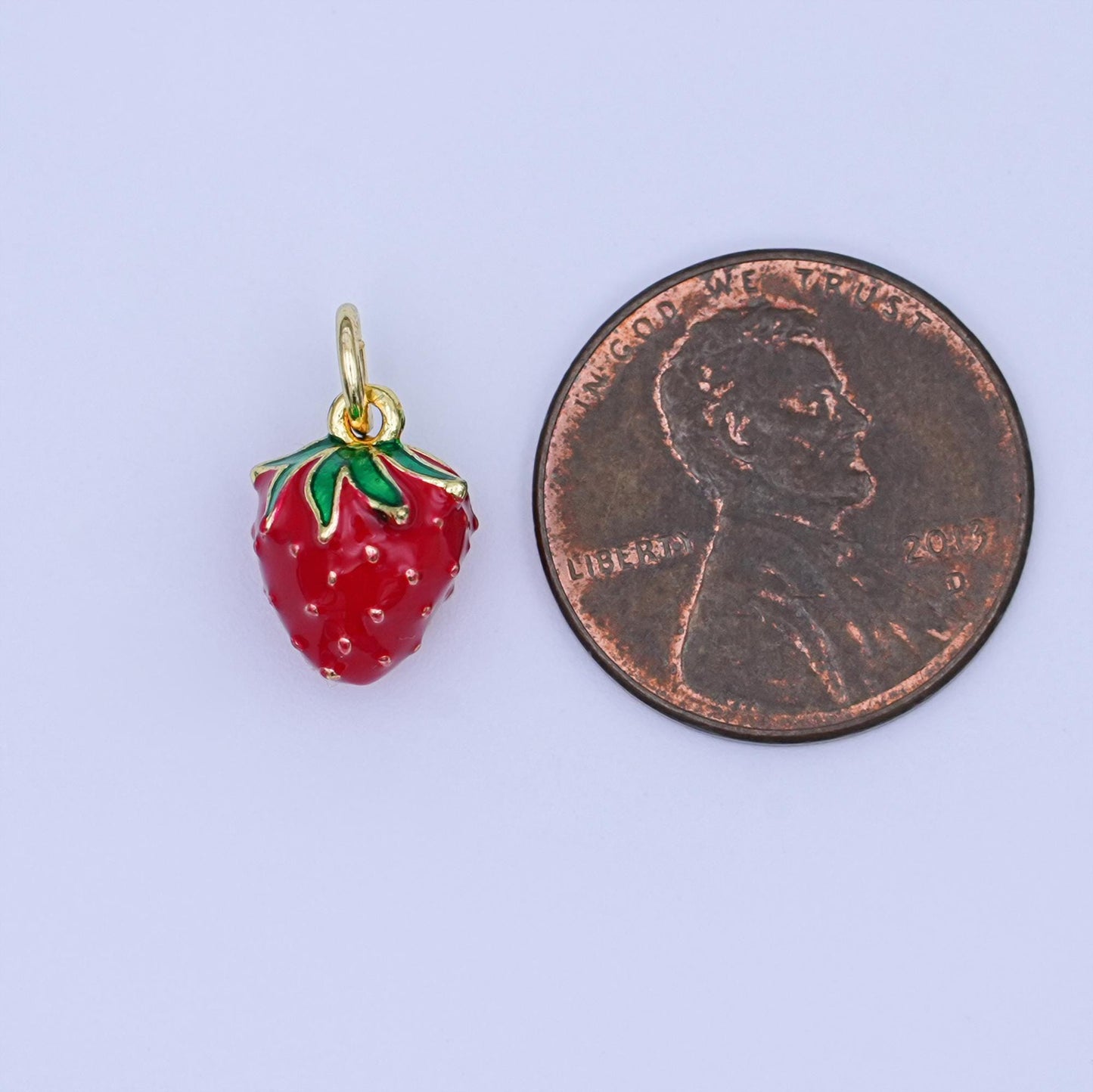 24K Gold Filled 11.5mm Red Strawberry 3D Multidimensional Mini Charm | W287