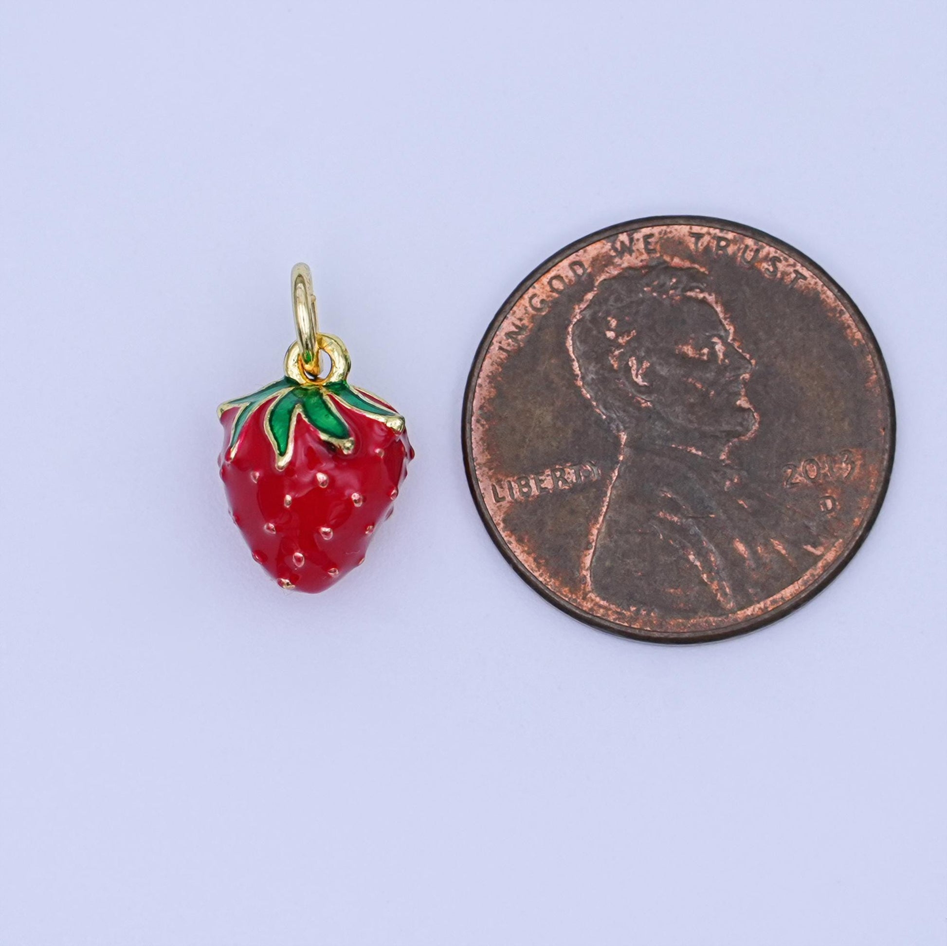 24K Gold Filled 11.5mm Red Strawberry 3D Multidimensional Mini Charm | W287