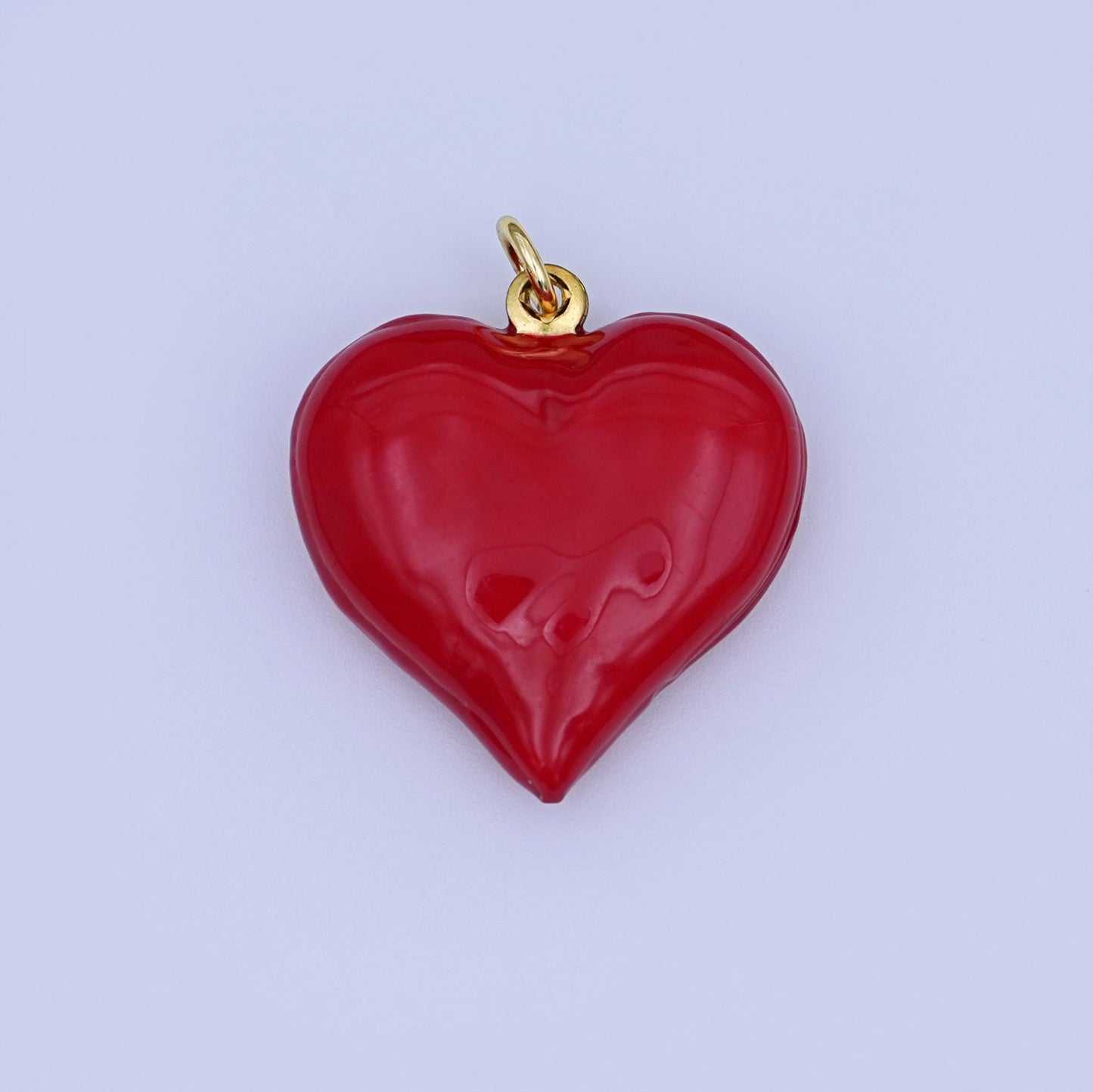 24K Gold Filled 23.8mm Red Enamel Heart 3D Multidimensional Charm | W186