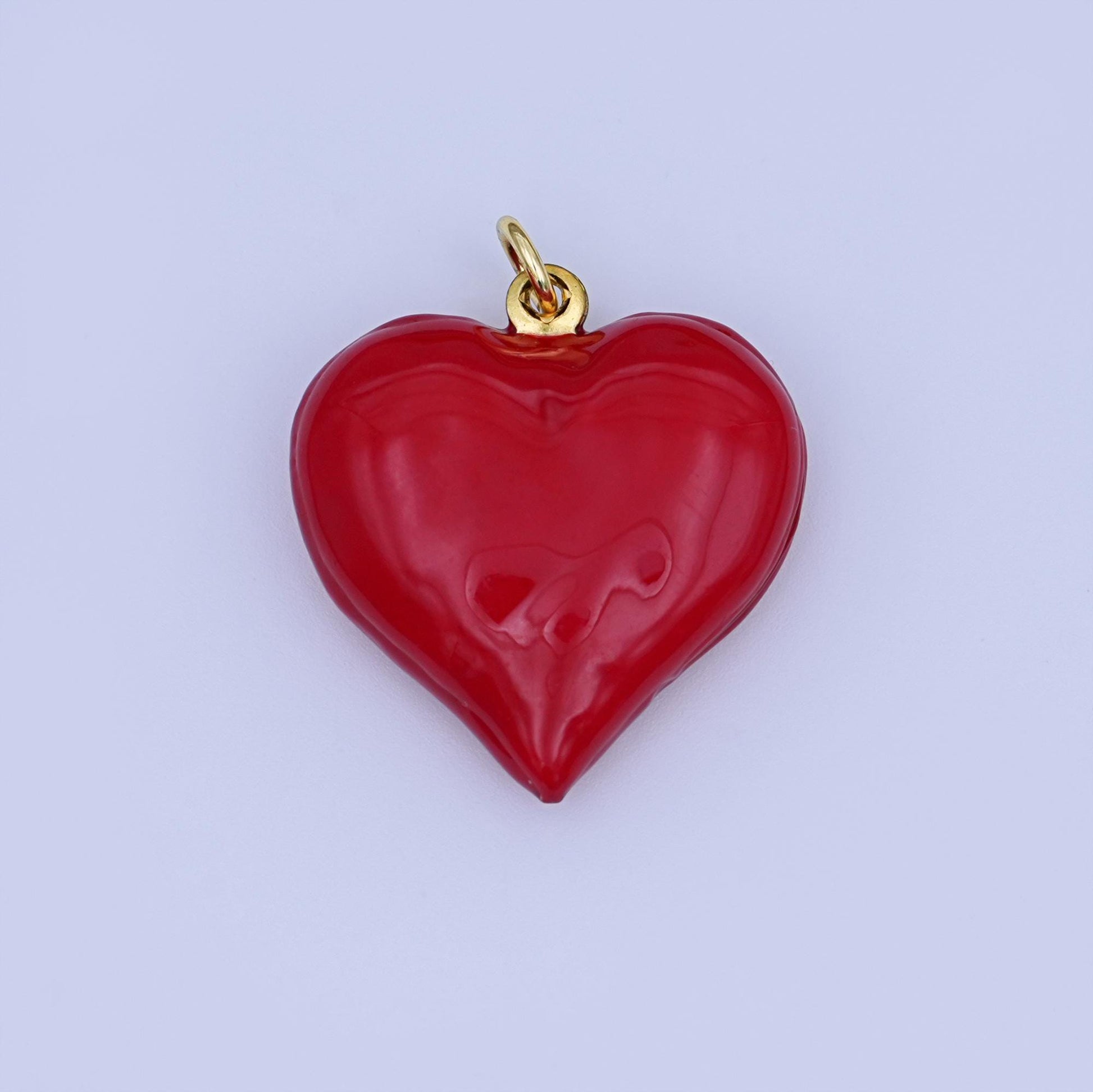 24K Gold Filled 23.8mm Red Enamel Heart 3D Multidimensional Charm | W186