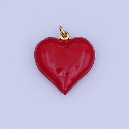 24K Gold Filled 23.8mm Red Enamel Heart 3D Multidimensional Charm | W186