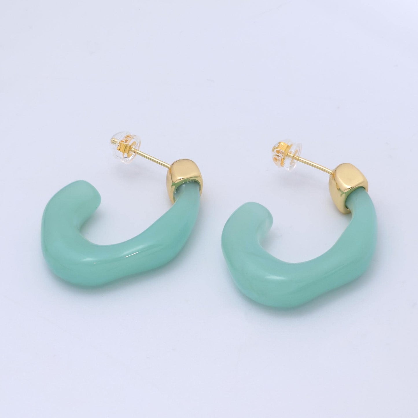 Gold Chunky Hoop Earring Clear, Grey, Cream U-Shaped Rectangular Latch Hoop Acrylic Transparent Resin Geometric Earrings AE159