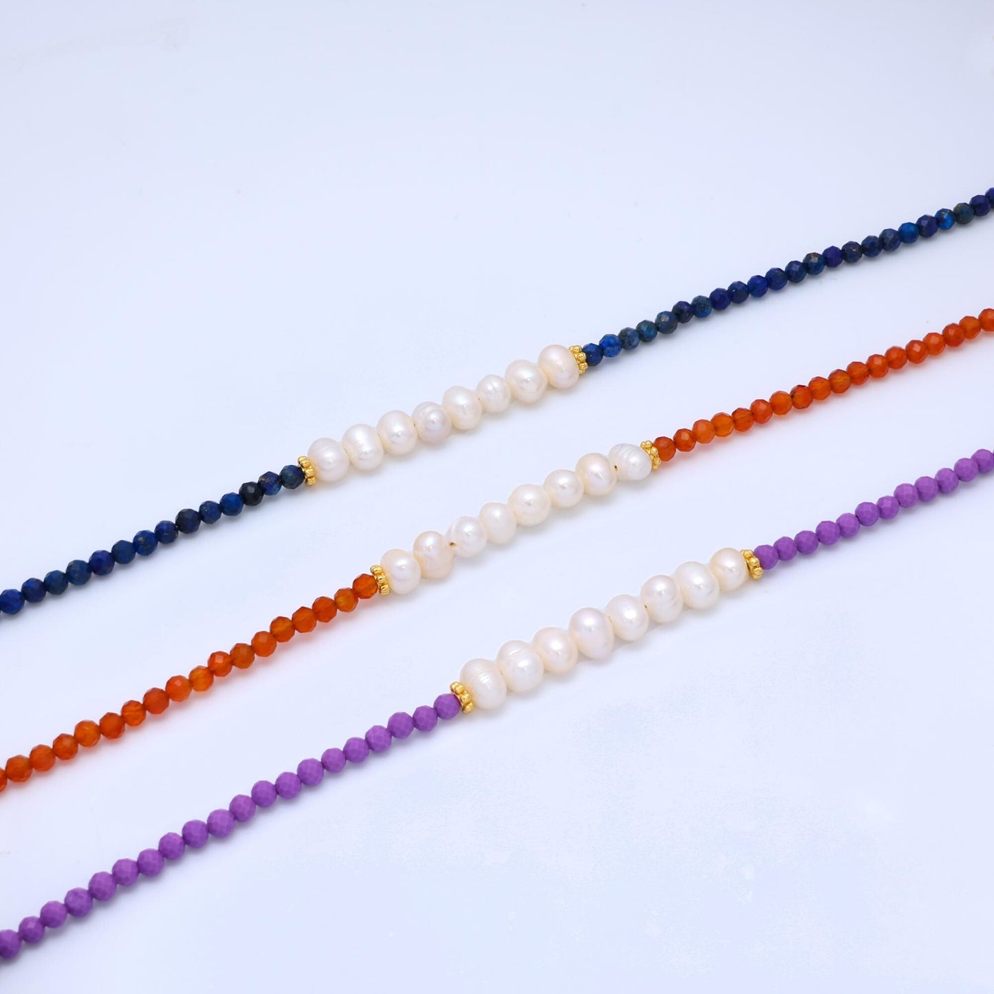 Stainless Steel Freshwater Pearl Lapis Lazuli, Citrine, Amethyst Gemstone 16 Inch Necklace | WA-3040 ~ WA-3042