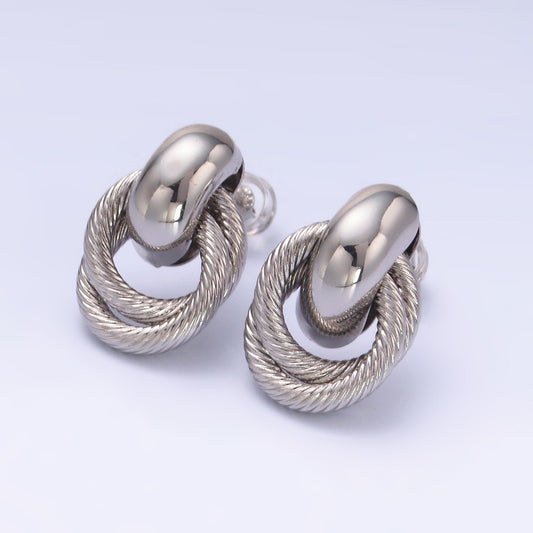 24K Gold Filled Circular Croissant Knot Doorknocker Drop Stud Earrings in Silver | AB744