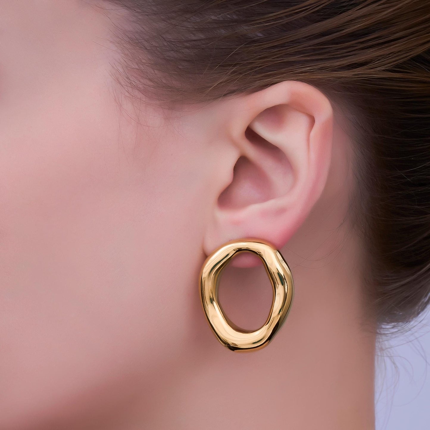 Stainless Steel Minimalist Molten Round Stud Earrings | AB746