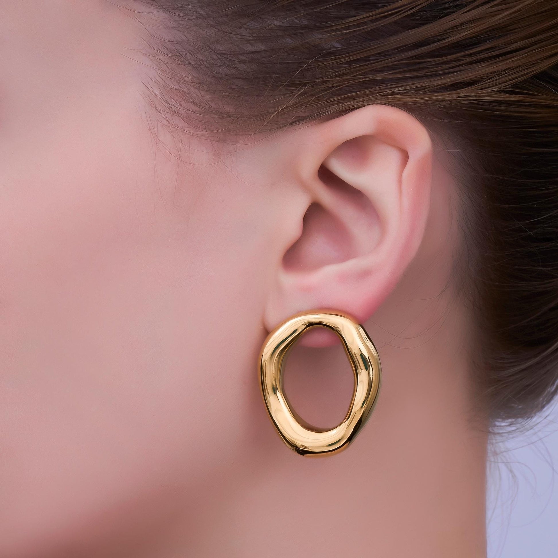 Stainless Steel Minimalist Molten Round Stud Earrings | AB746