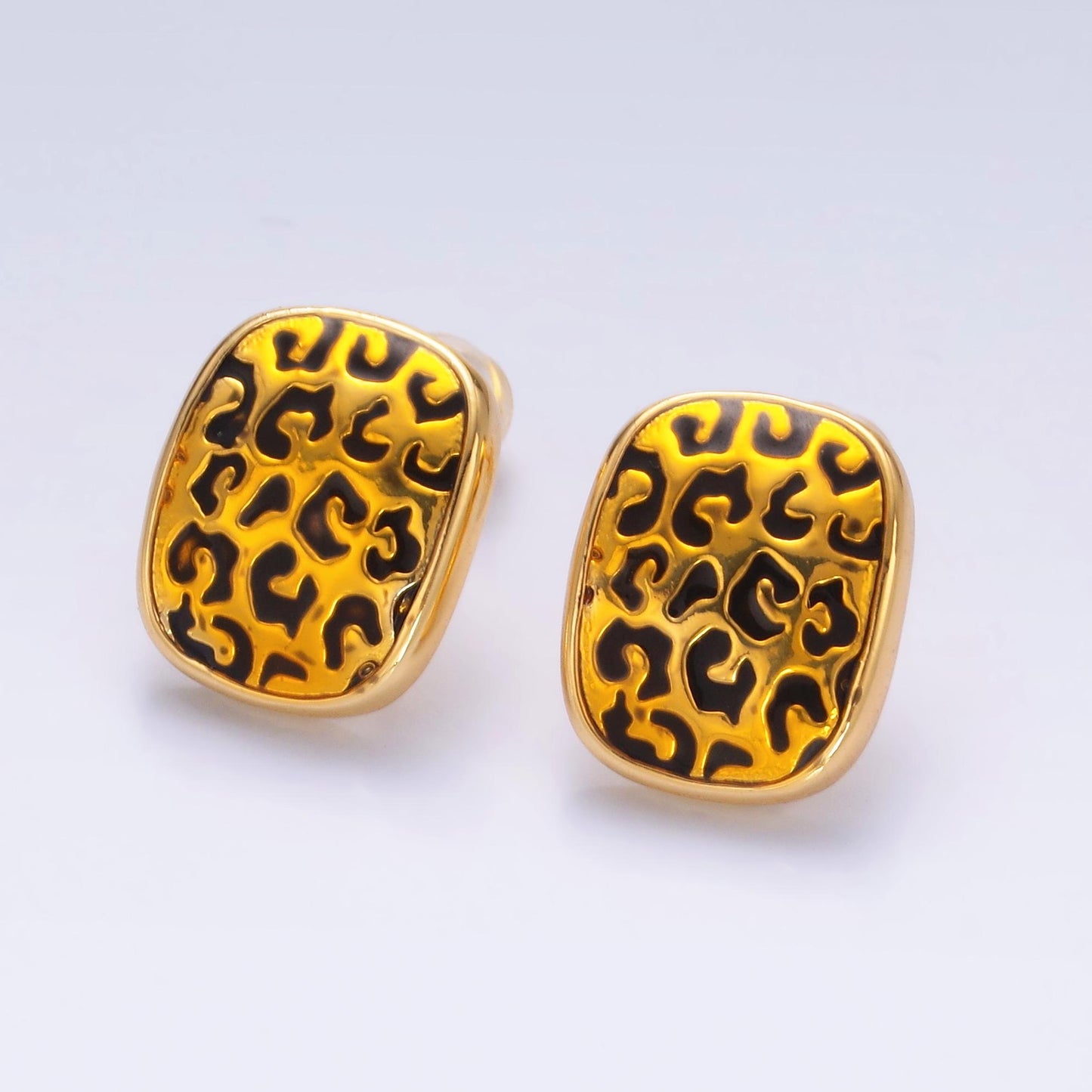 24K Gold Filled Cheetah Print Rectangular Oblong Stud Earrings | AB781