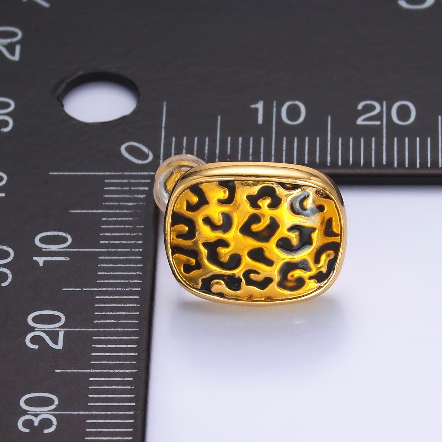 24K Gold Filled Cheetah Print Rectangular Oblong Stud Earrings | AB781