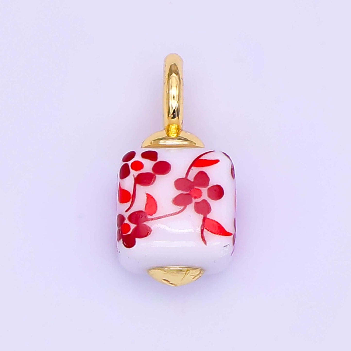 24K Gold Filled Blue, Pink, Brown, Red Daisy Flower Cube Ceramic Drop Pendant | E648 E704