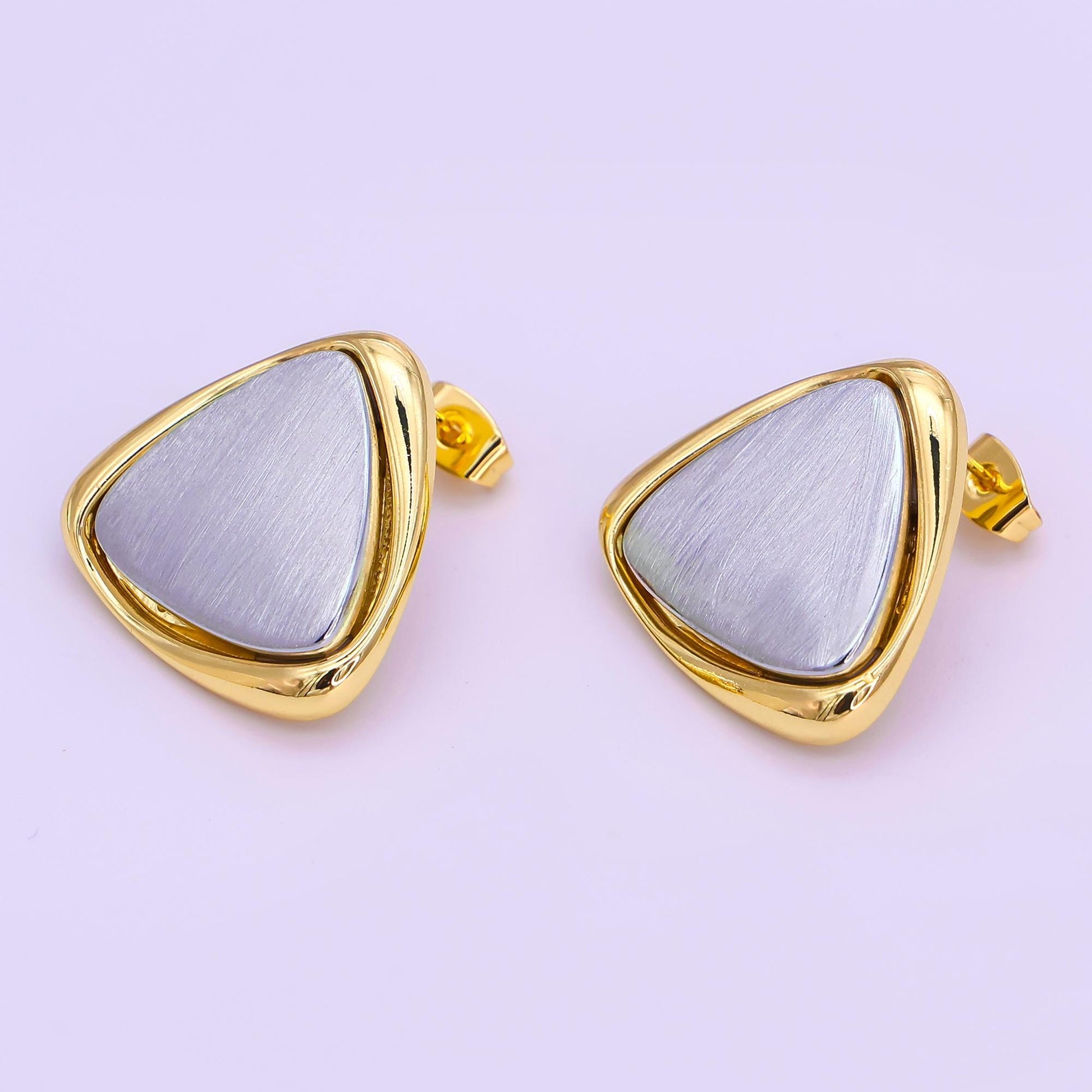 24K Gold Filled Mixed Metal Triangle Molten Stud Earrings | AB963