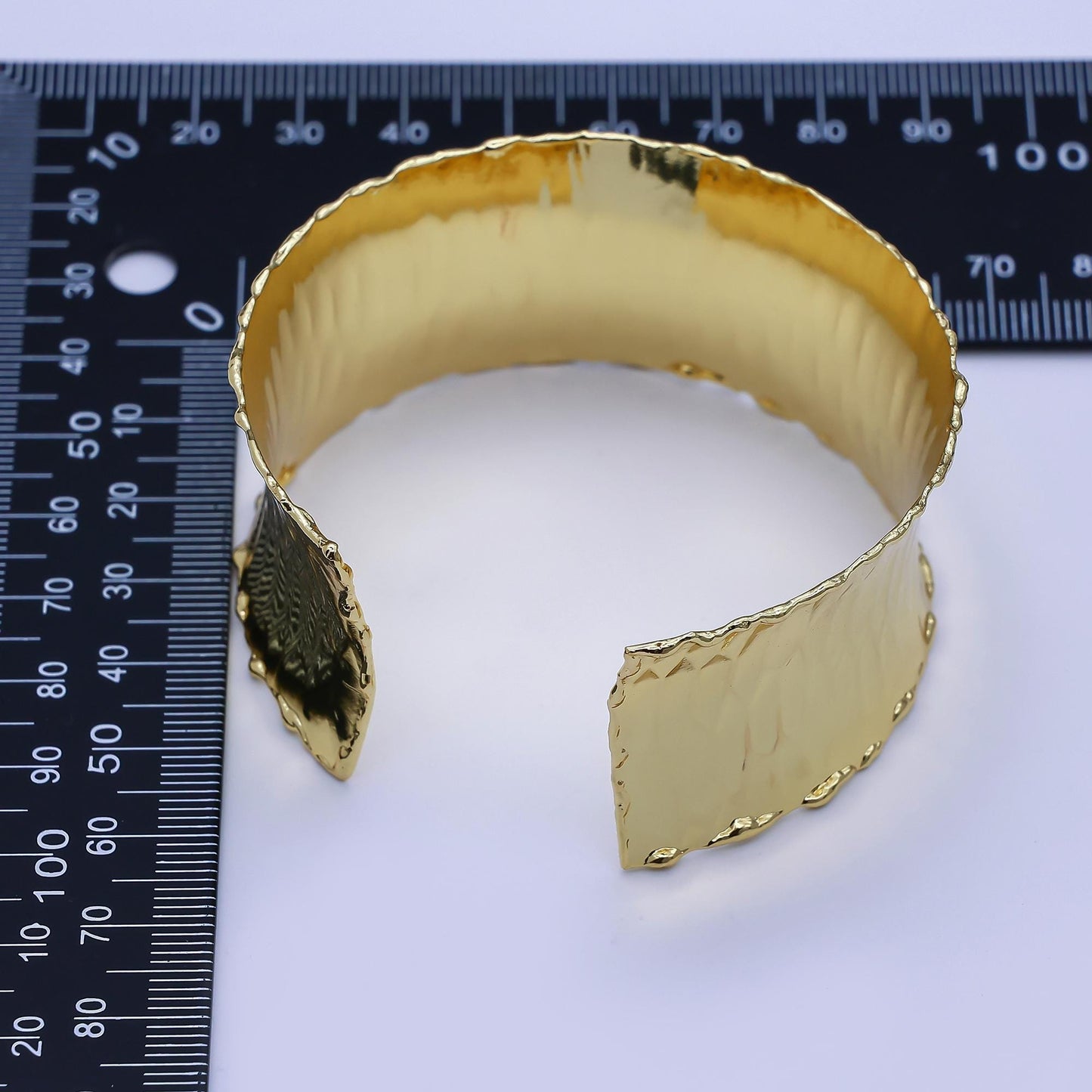 Chunky 24K Gold Filled Wide Hexagonal Hammered Foil Geometric Cuff Bracelet | WA-3236