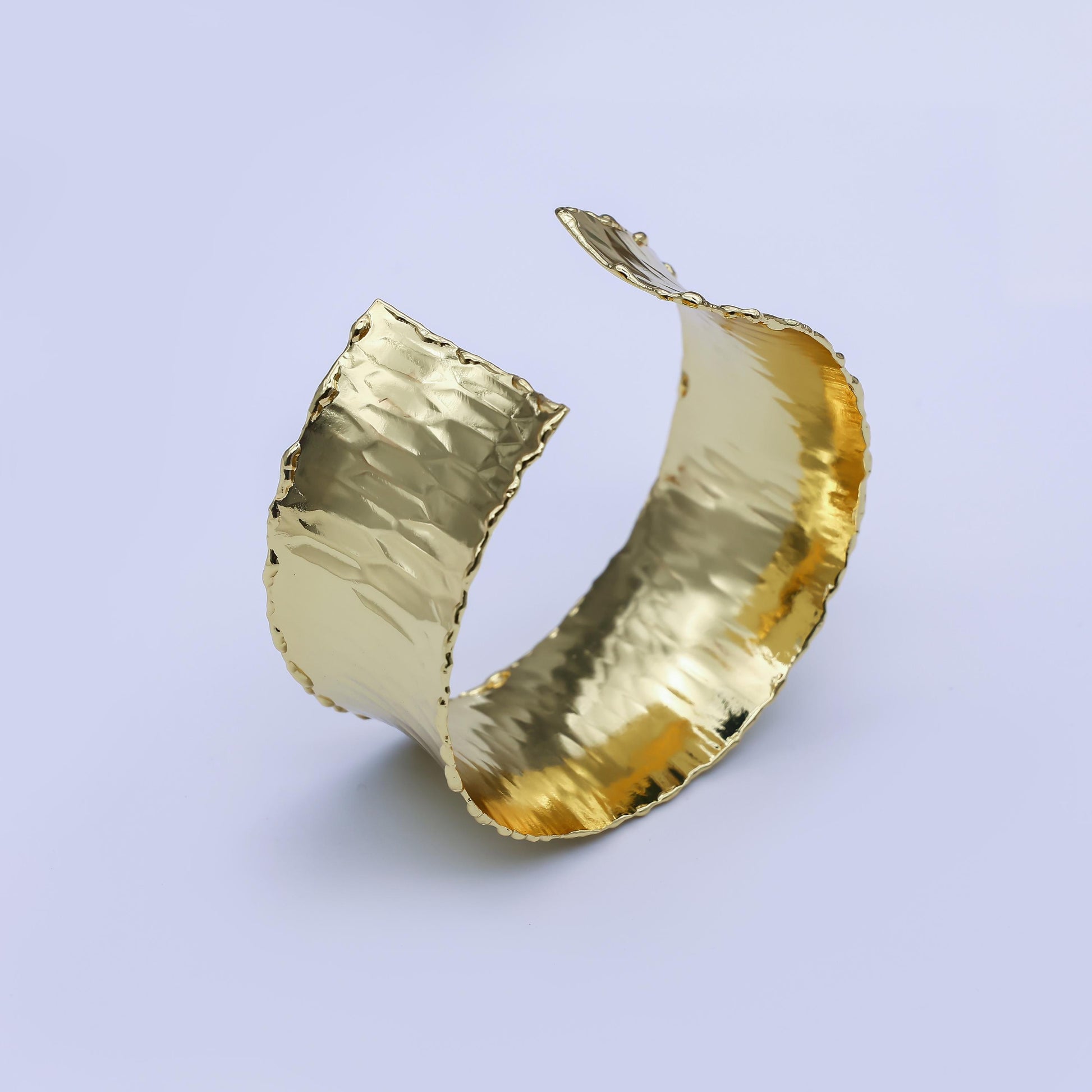 Chunky 24K Gold Filled Wide Hexagonal Hammered Foil Geometric Cuff Bracelet | WA-3236