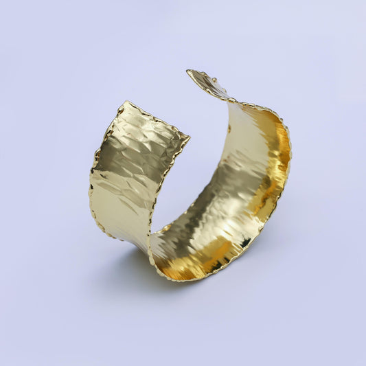 Chunky 24K Gold Filled Wide Hexagonal Hammered Foil Geometric Cuff Bracelet | WA-3236