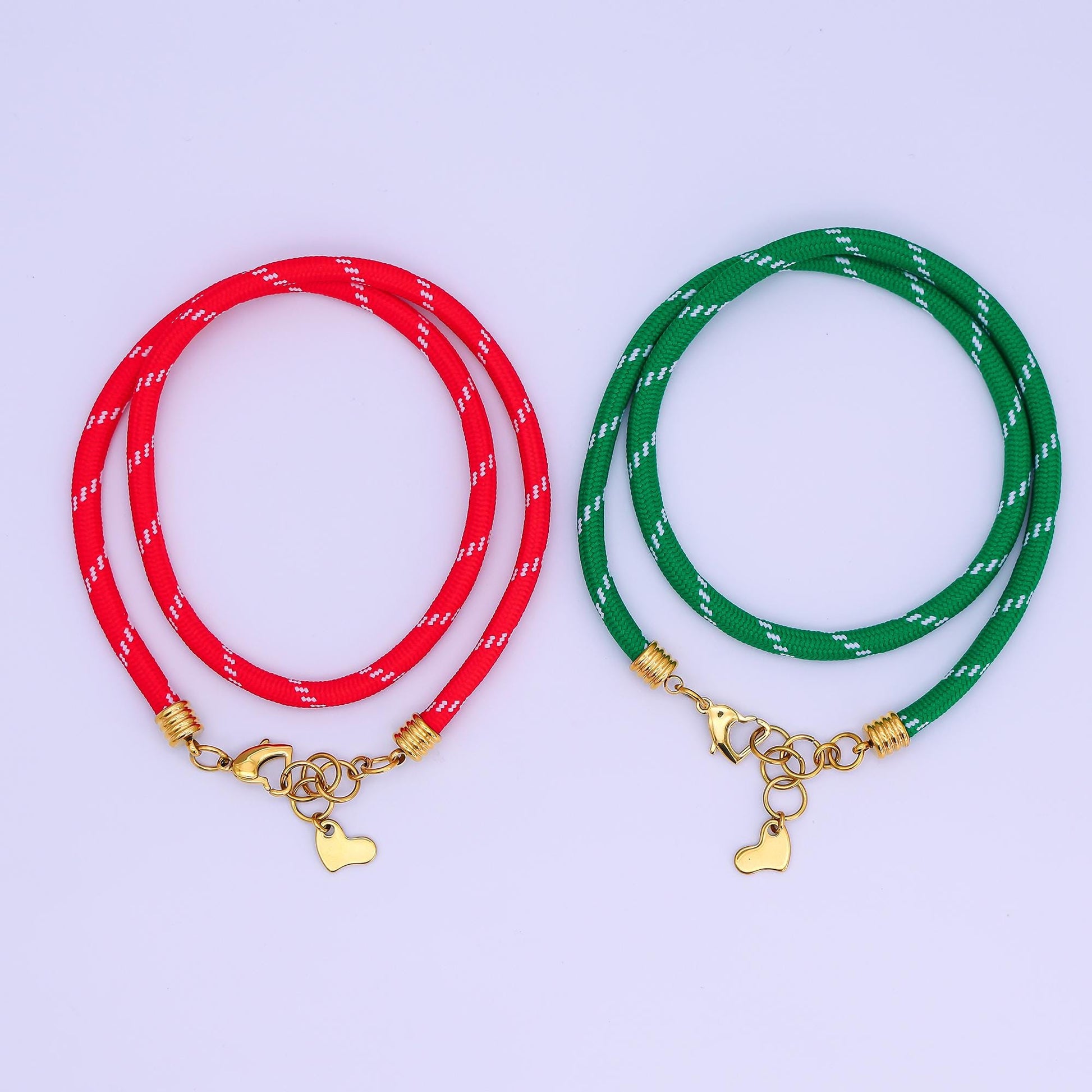 Stainless Steel 5mm Red, Green Heart Summer Sport Cord 18.5 Inch Necklace | WA-3157 WA-3158