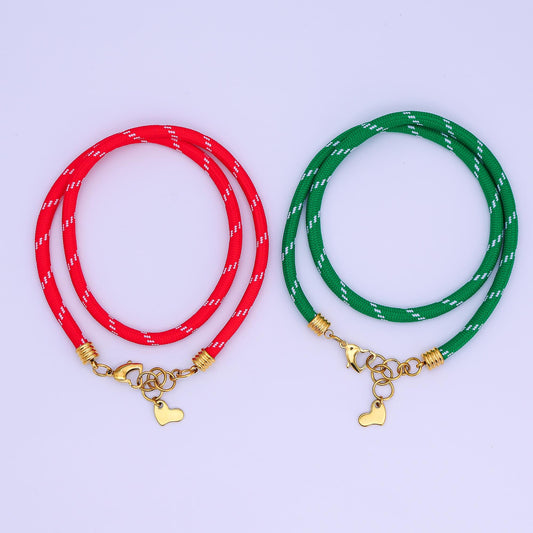 Stainless Steel 5mm Red, Green Heart Summer Sport Cord 18.5 Inch Necklace | WA-3157 WA-3158