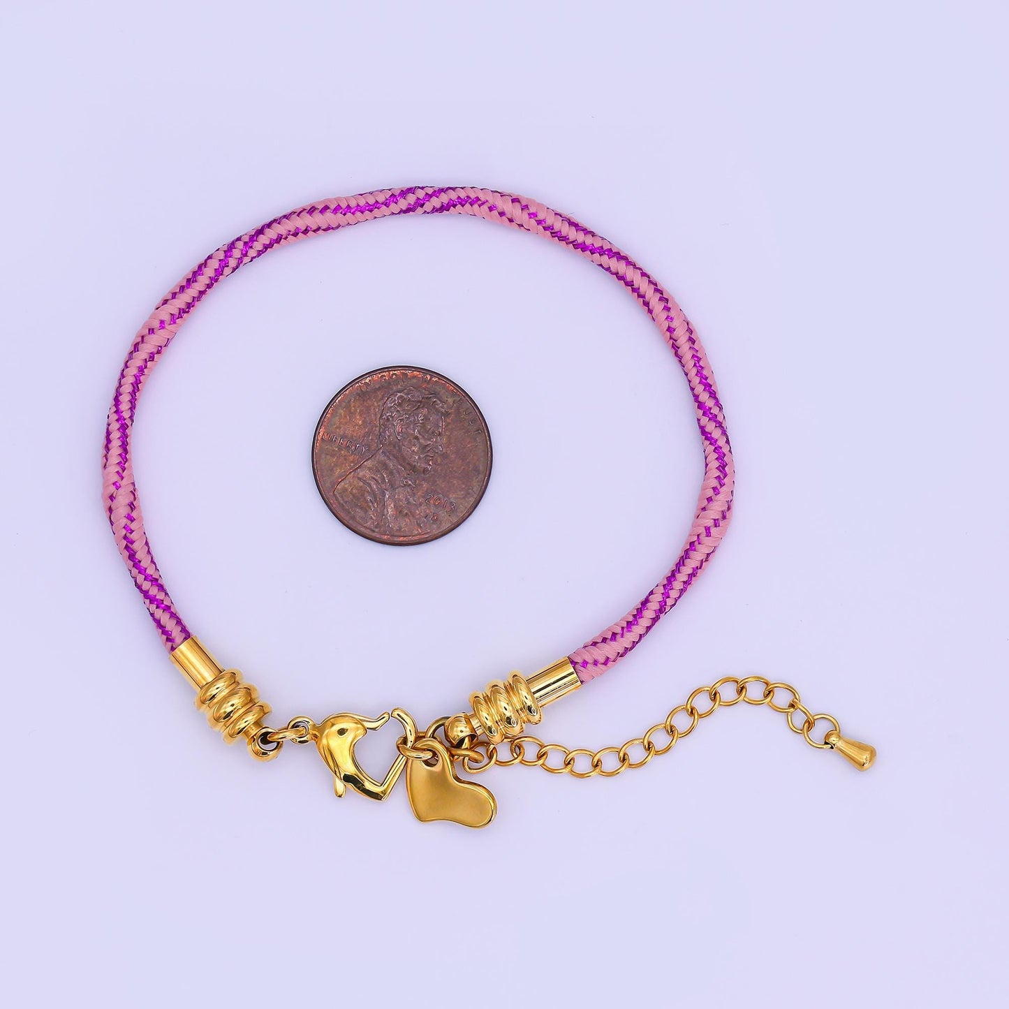 Stainless Steel 3mm Pink, Fuchsia, Grey Multicolor Woven Cord Bracelet | WA-3161 ~ WA-3163