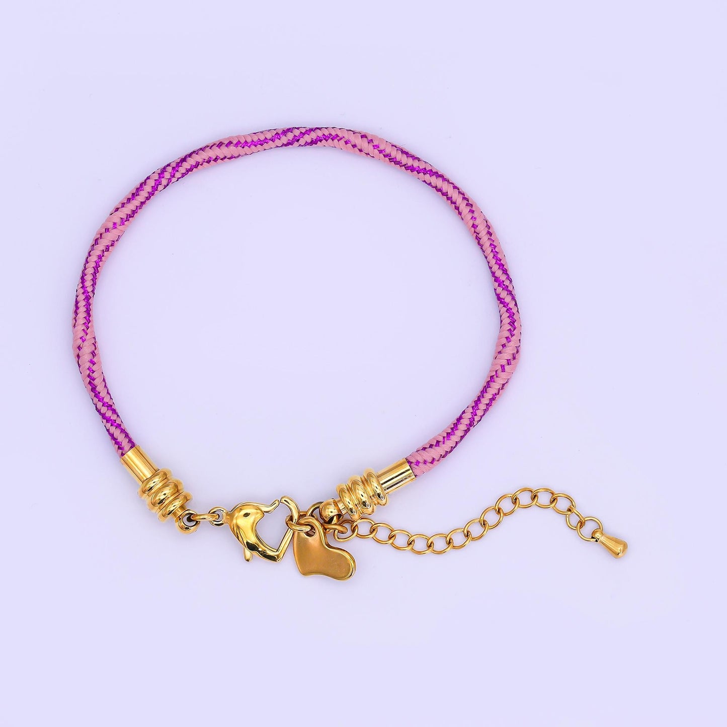 Stainless Steel 3mm Pink, Fuchsia, Grey Multicolor Woven Cord Bracelet | WA-3161 ~ WA-3163