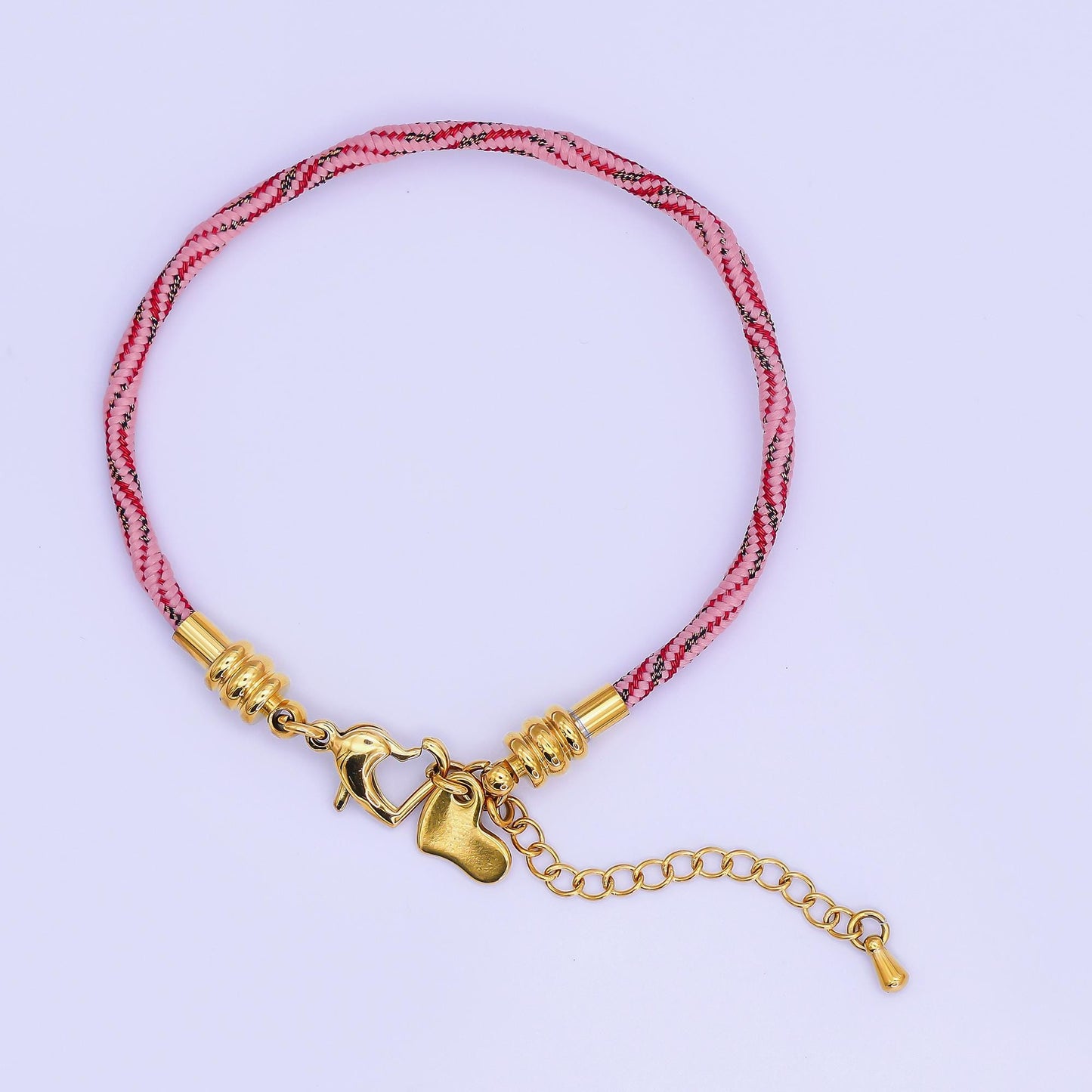 Stainless Steel 3mm Pink, Fuchsia, Grey Multicolor Woven Cord Bracelet | WA-3161 ~ WA-3163