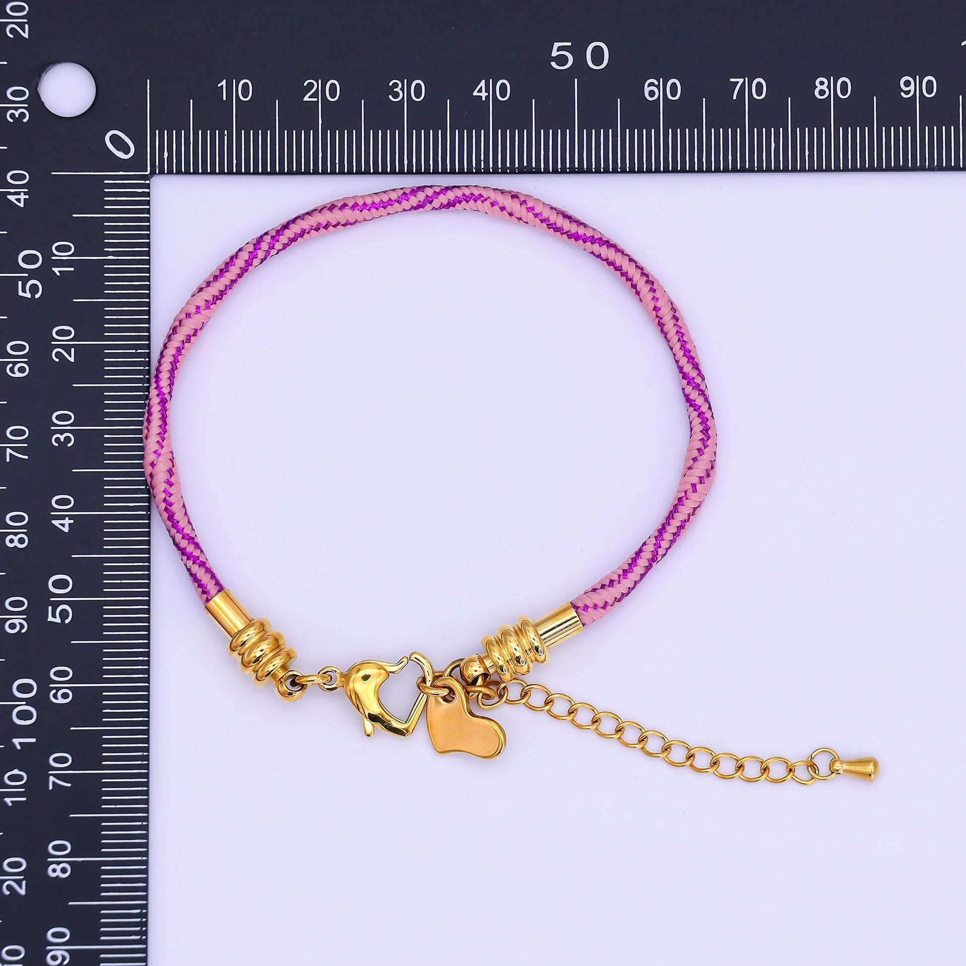 Stainless Steel 3mm Pink, Fuchsia, Grey Multicolor Woven Cord Bracelet | WA-3161 ~ WA-3163