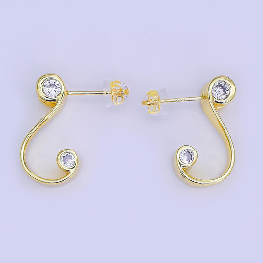 24K Gold Filled Clear CZ S-Curve Stud Earrings | AI439