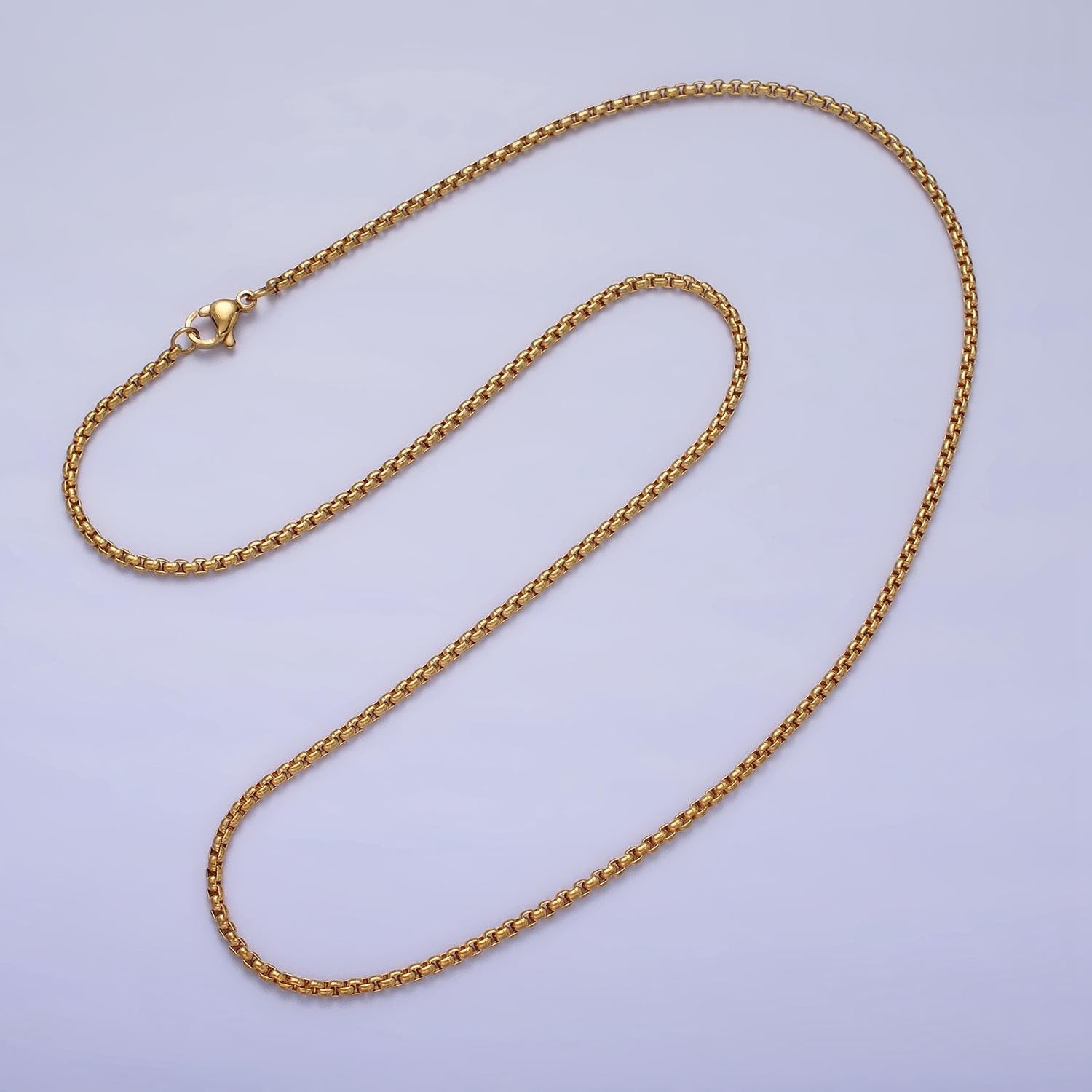Cable Rolo Chain Necklace for Men or Women, Stainless Steel Box Chain 2mm Gold Tone Tarnish Free Necklace Chain | WA-1707