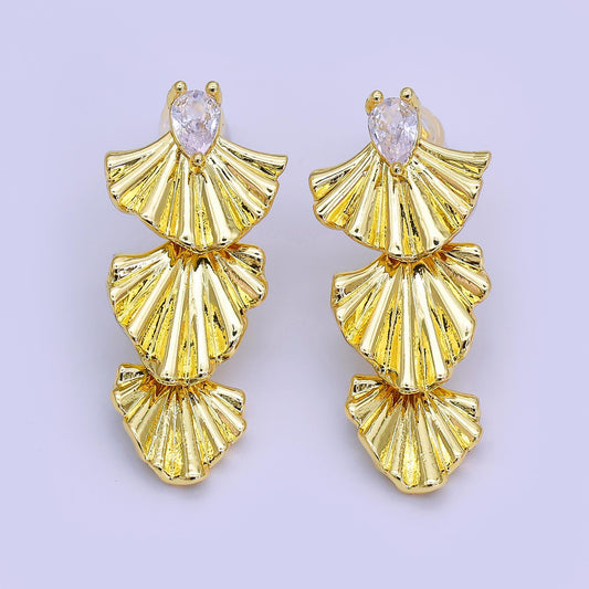 24K Gold Filled Teardrop CZ Sunburst Foil Drop Stud Earrings | AI438