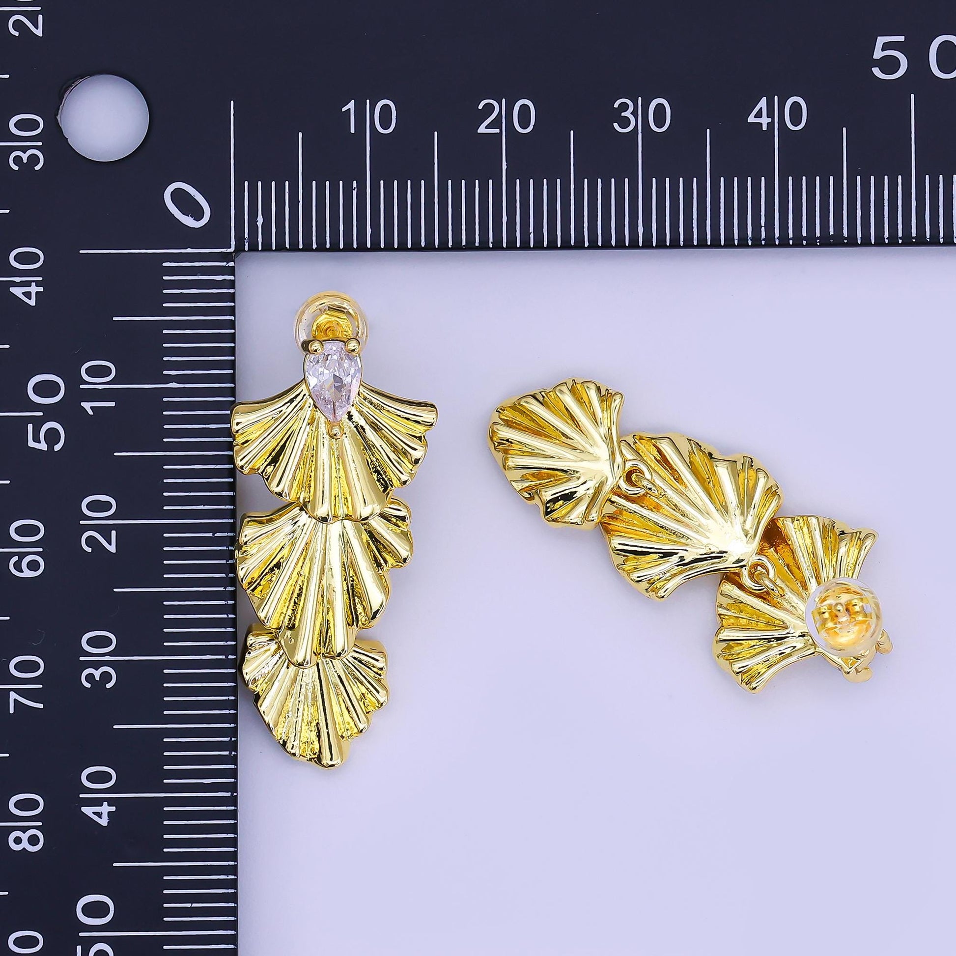 24K Gold Filled Teardrop CZ Sunburst Foil Drop Stud Earrings | AI438