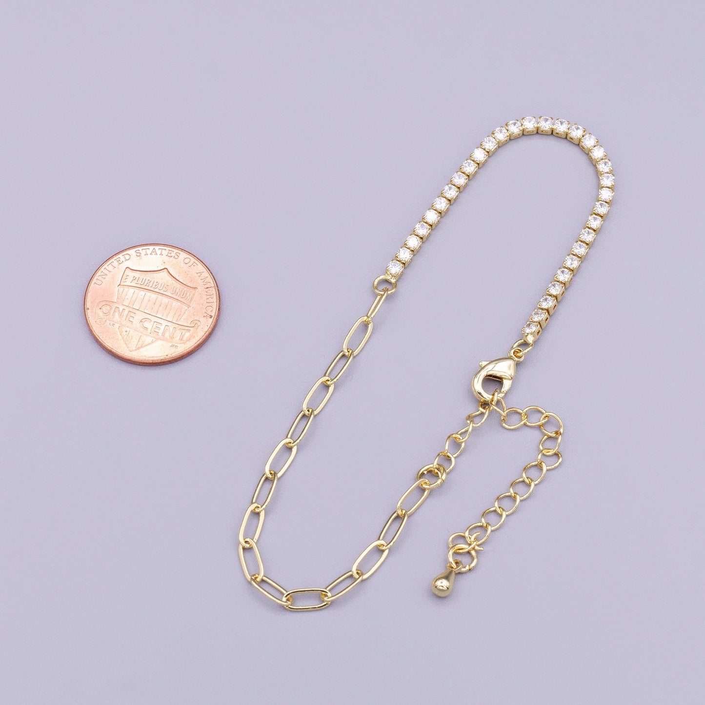 16K Gold Filled 2mm Half Tennis Half Paperclip 7 Inch Chain Bracelet | WA-1809