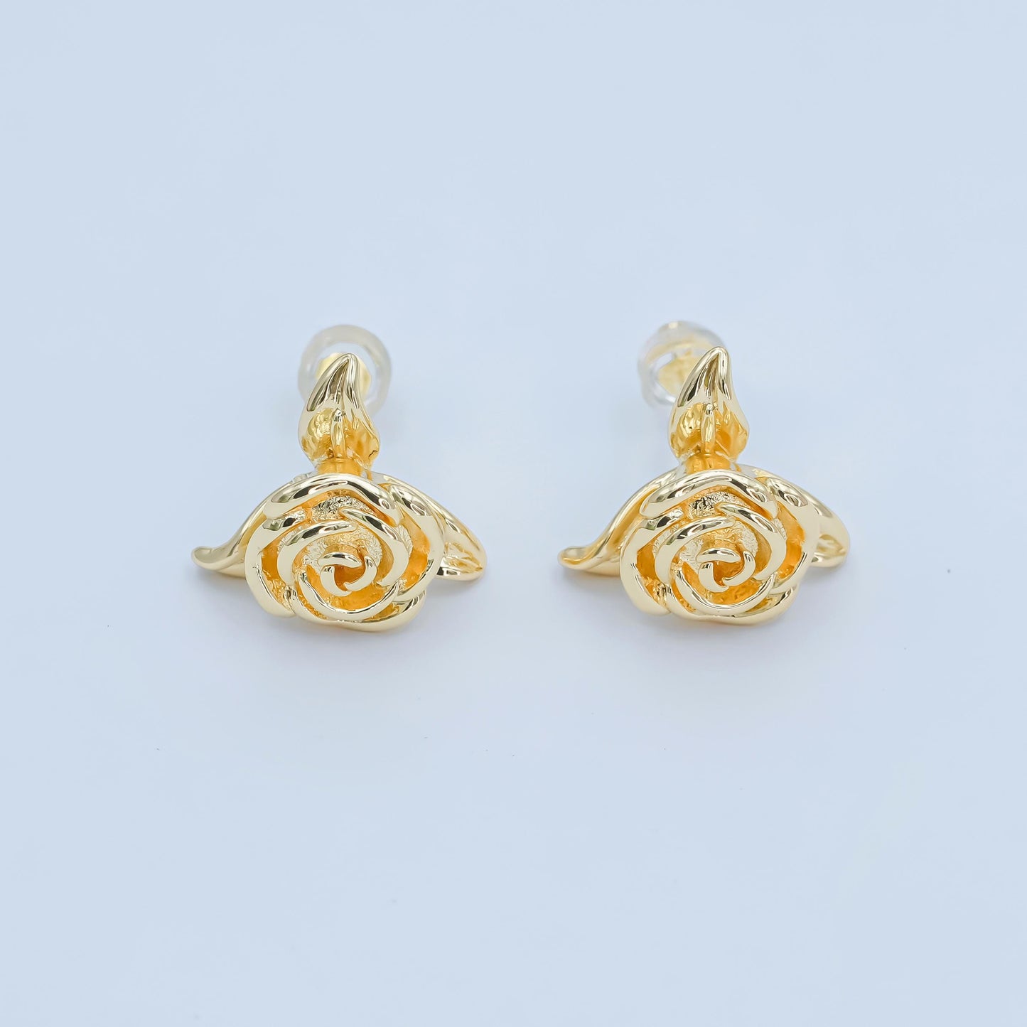 24K Gold Filled Minimalist Rose Flower Stud Earrings | AI433