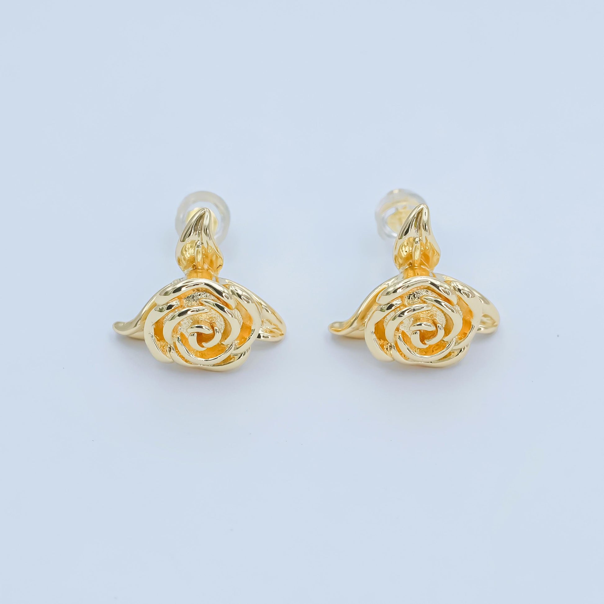 24K Gold Filled Minimalist Rose Flower Stud Earrings | AI433