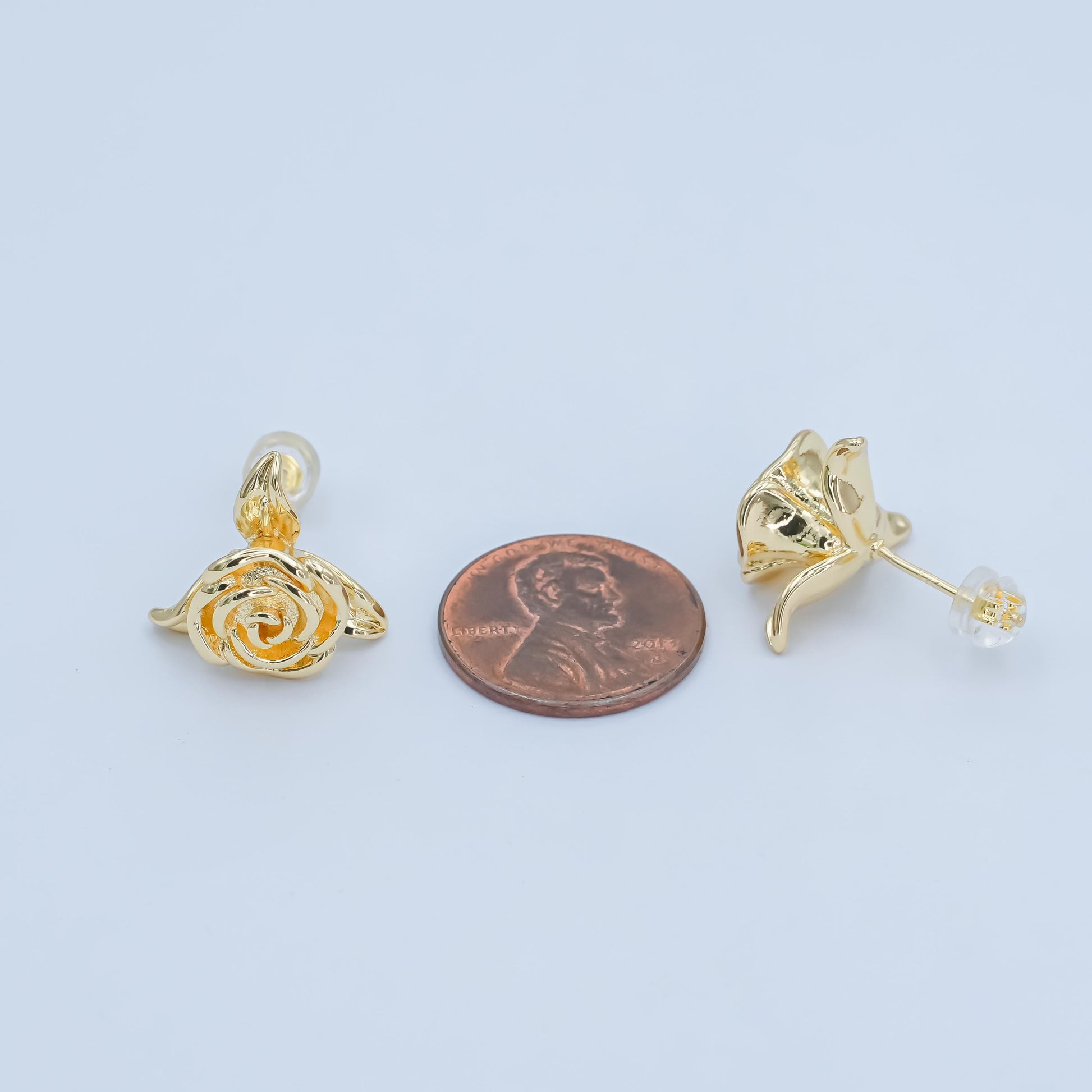 24K Gold Filled Minimalist Rose Flower Stud Earrings | AI433