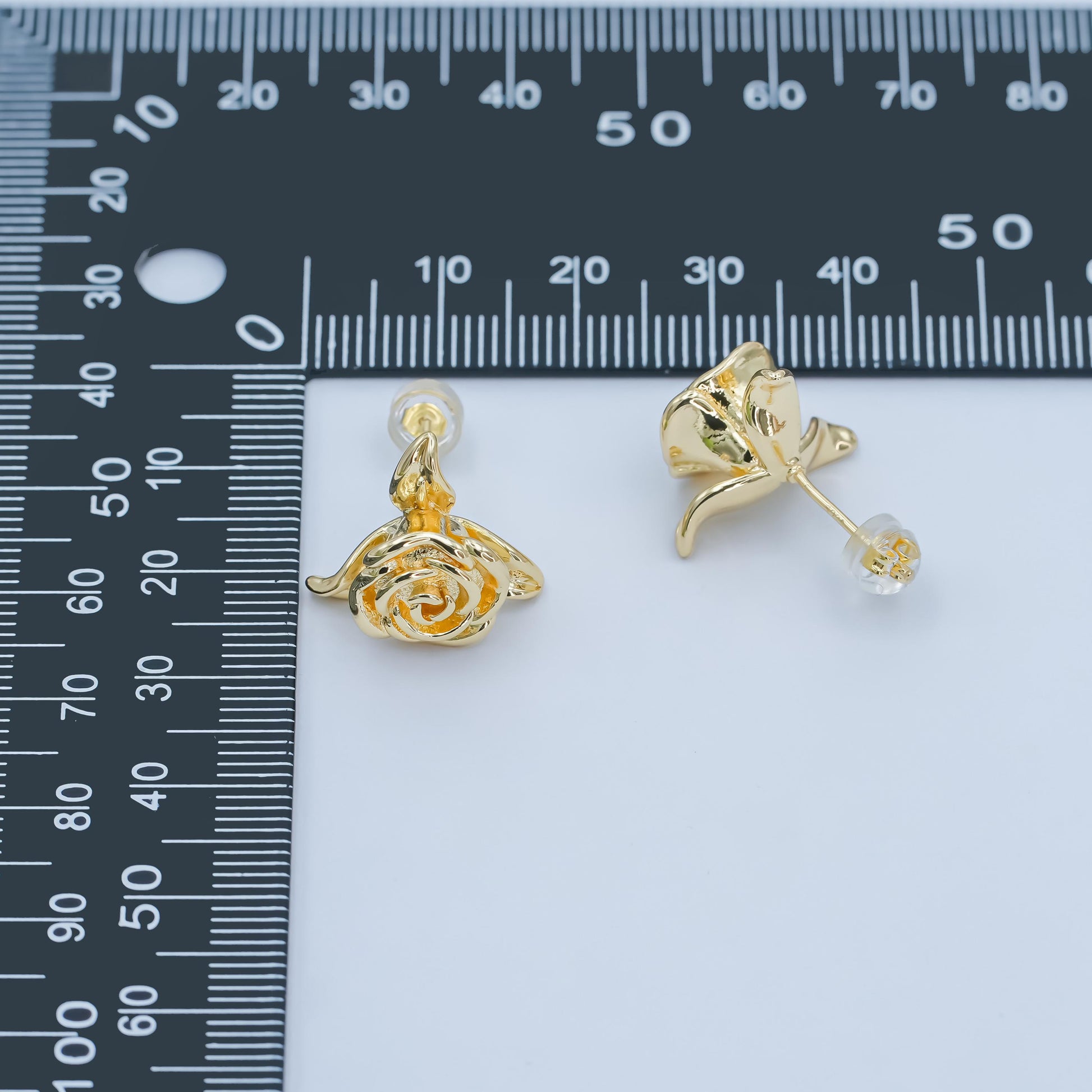 24K Gold Filled Minimalist Rose Flower Stud Earrings | AI433