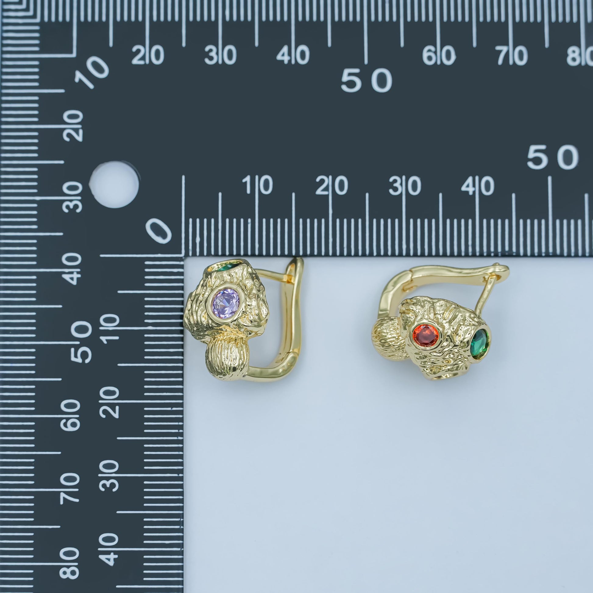 24K Gold Filled Green CZ Molten C-Shaped Hoop Earrings | AI435