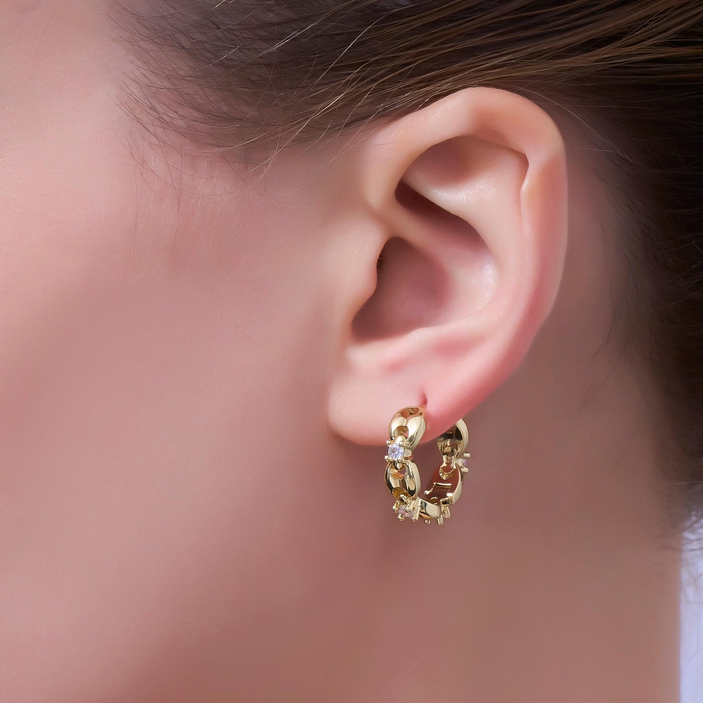 24K Gold Filled 18mm CZ Anchor Mariner Huggie Earrings | AI431