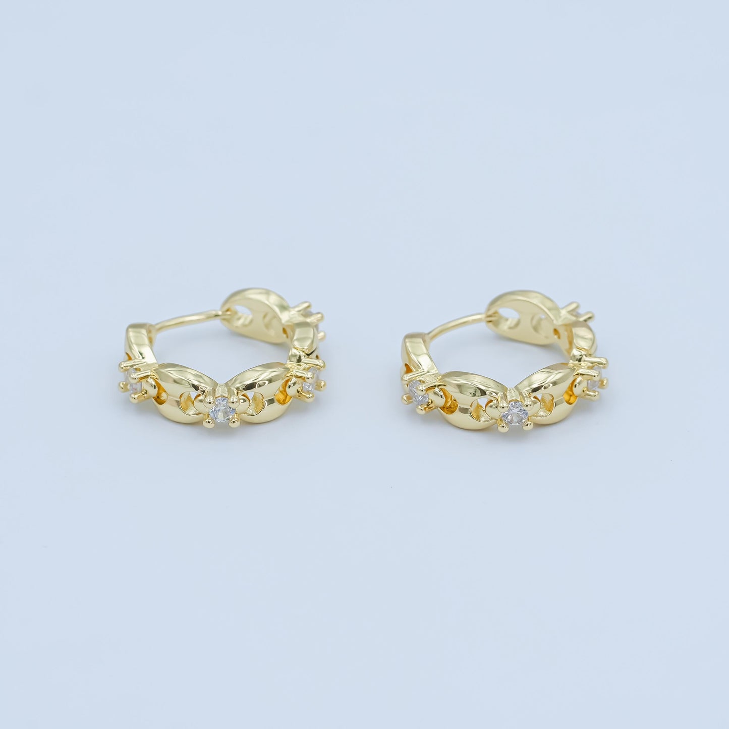 24K Gold Filled 18mm CZ Anchor Mariner Huggie Earrings | AI431