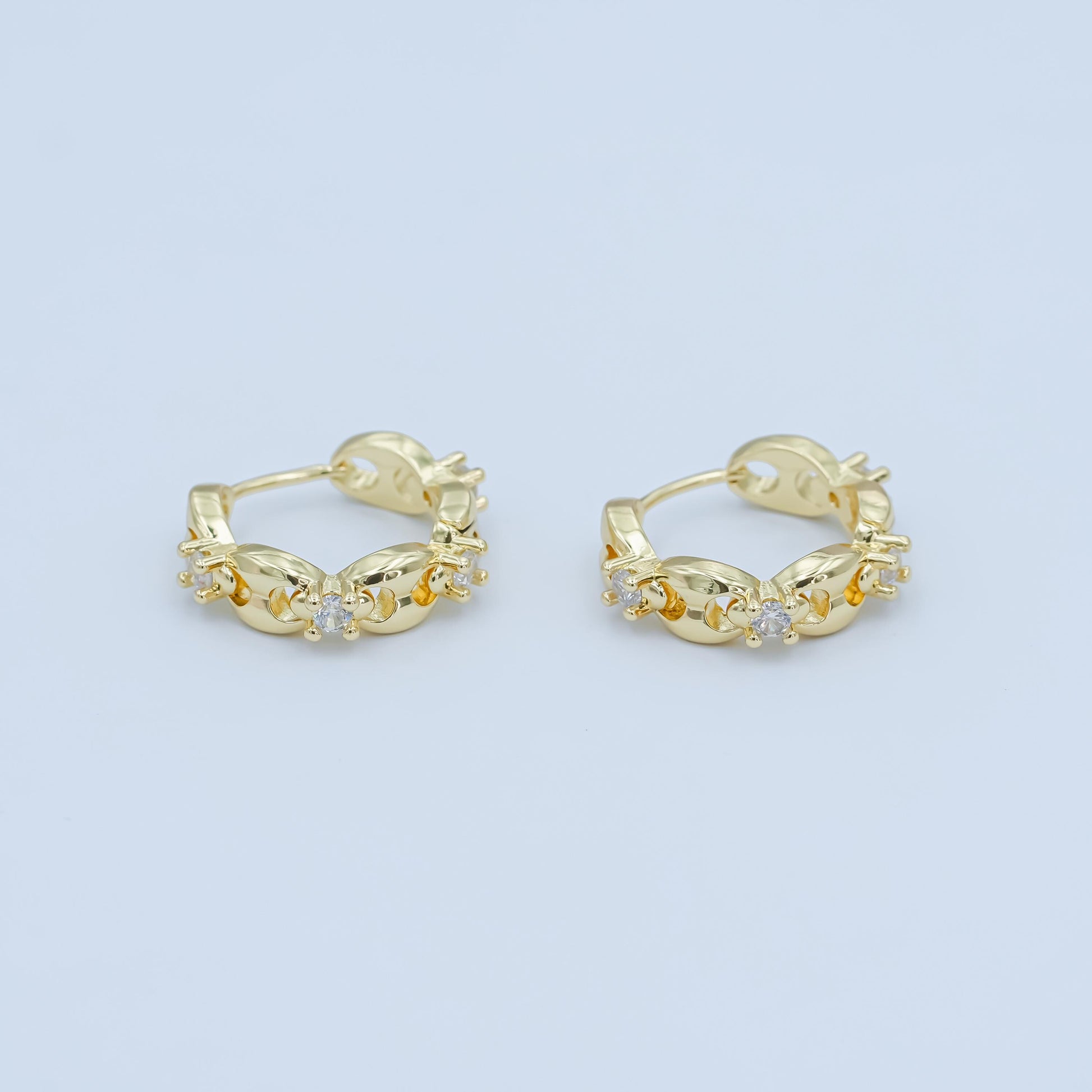 24K Gold Filled 18mm CZ Anchor Mariner Huggie Earrings | AI431