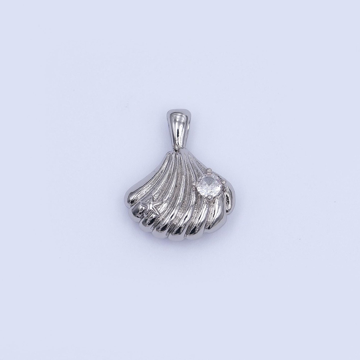 24K Gold Filled CZ Scallop Sea Shells Multidimensional 3D Pendant in Gold & Silver | AH459