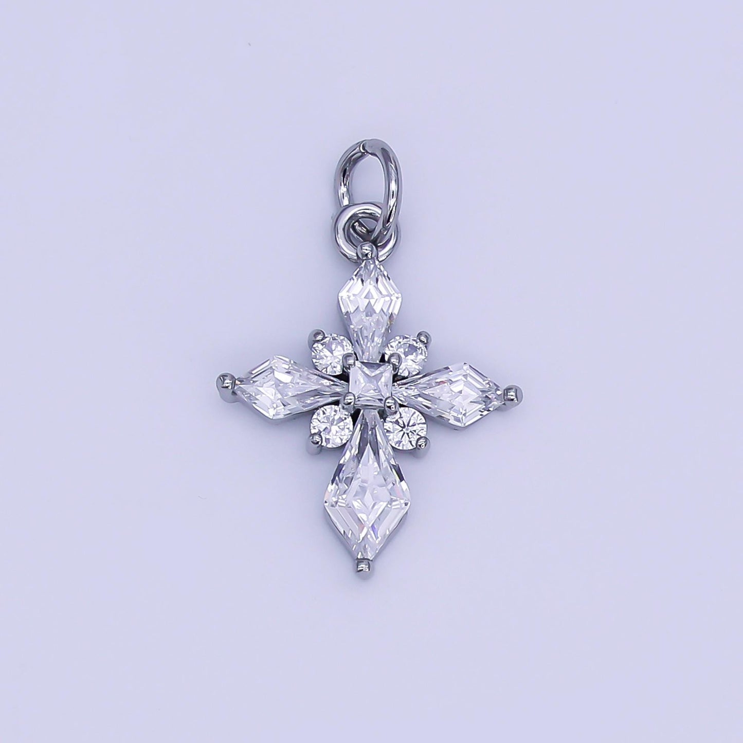 24K Gold Filled Clear CZ Passion Cross Religious Charm in Gold & Silver | X301 C444
