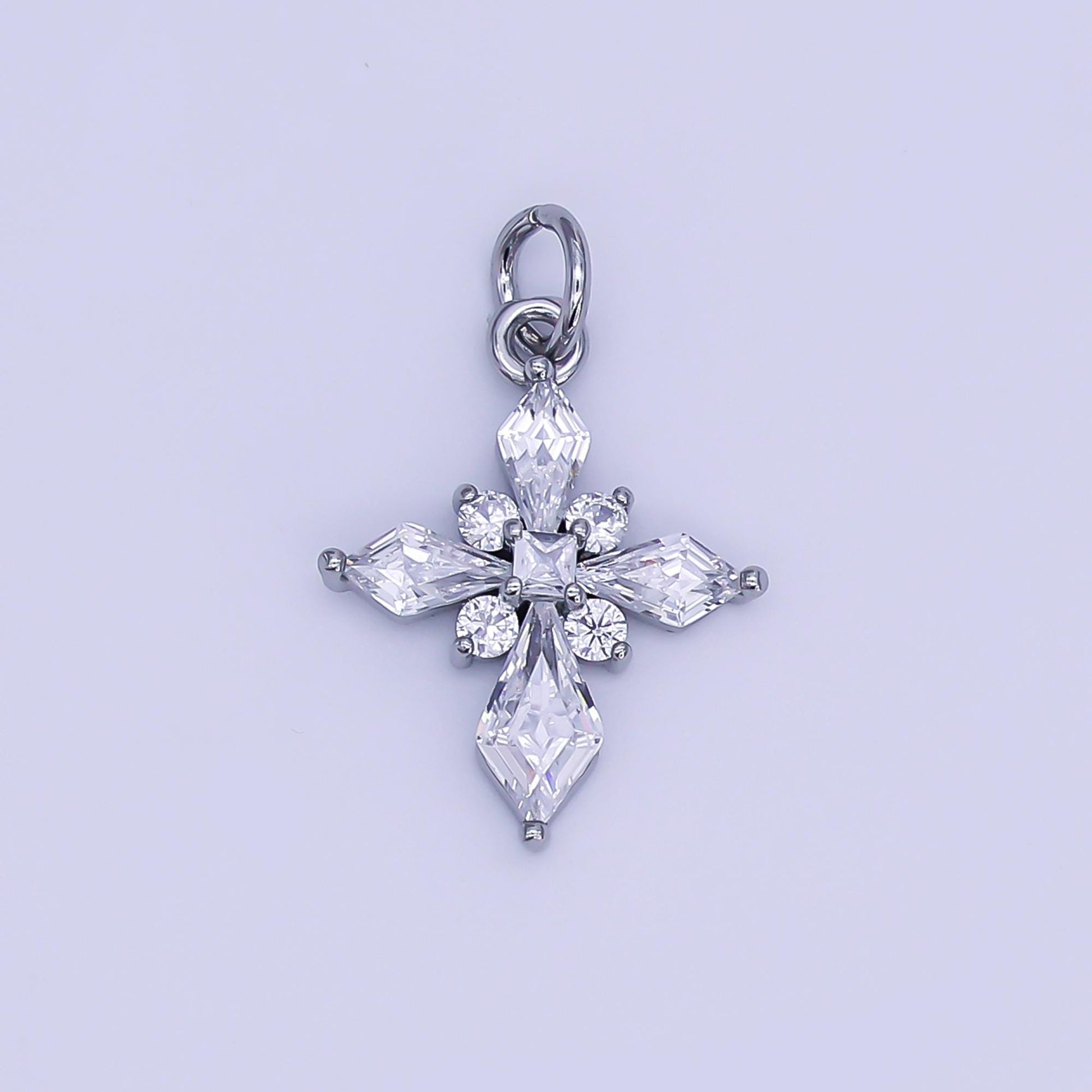 24K Gold Filled Clear CZ Passion Cross Religious Charm in Gold & Silver | X301 C444