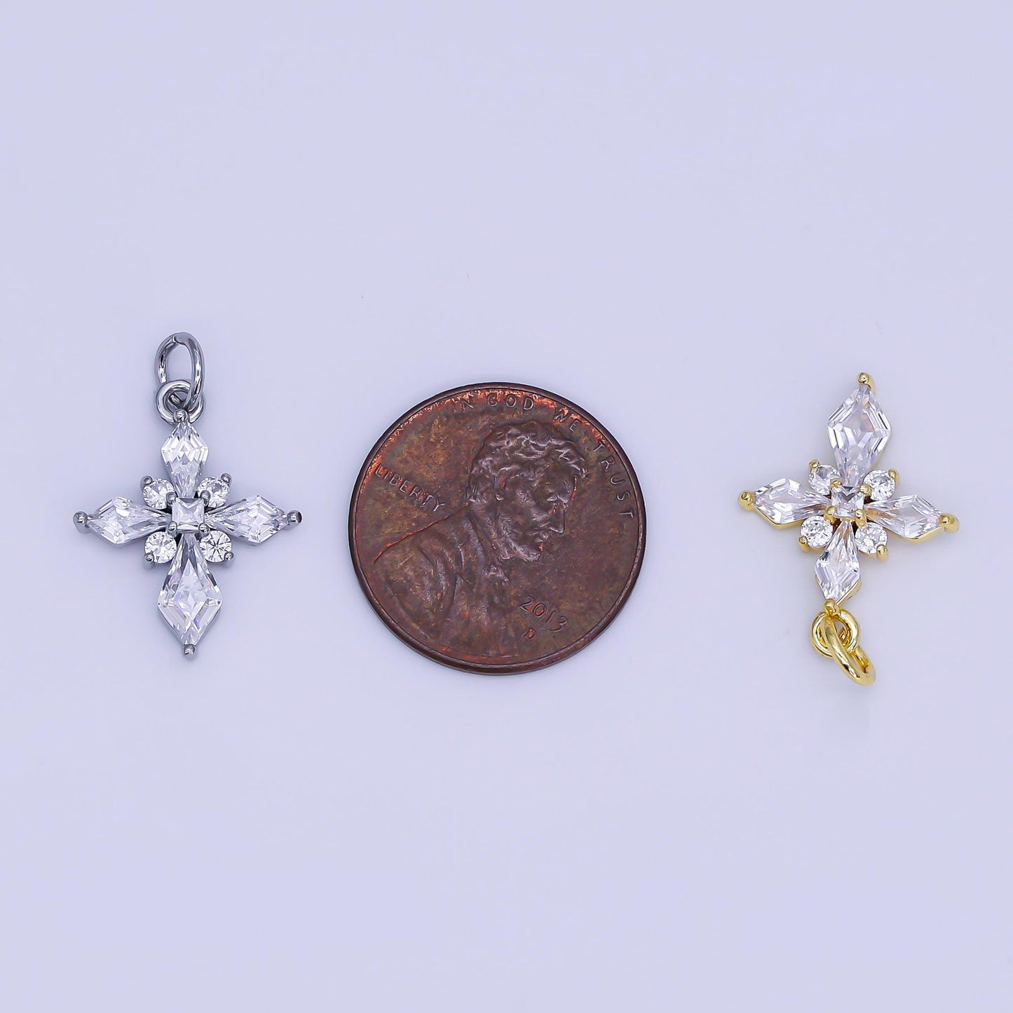 24K Gold Filled Clear CZ Passion Cross Religious Charm in Gold & Silver | X301 C444