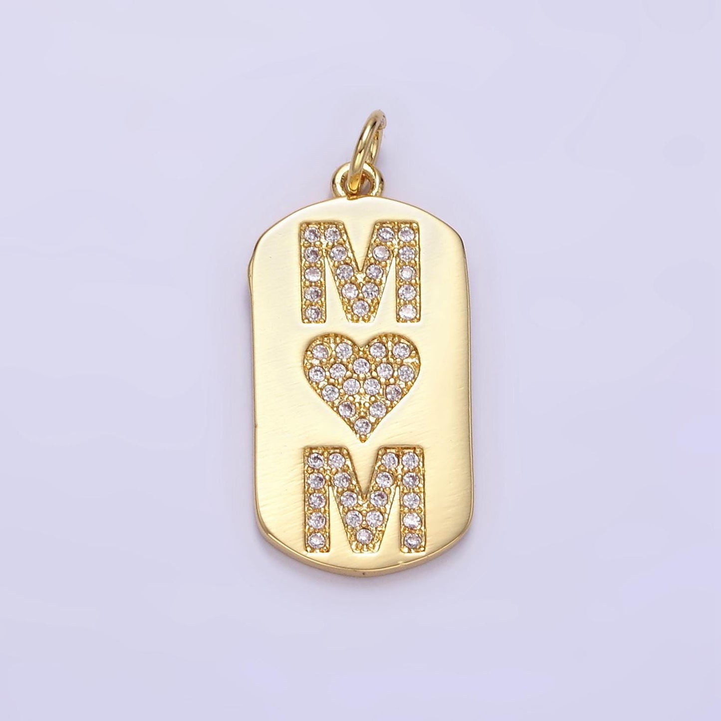 24K Gold Filled Micro Paved CZ "MOM" Oblong Tag Charm | AJ287