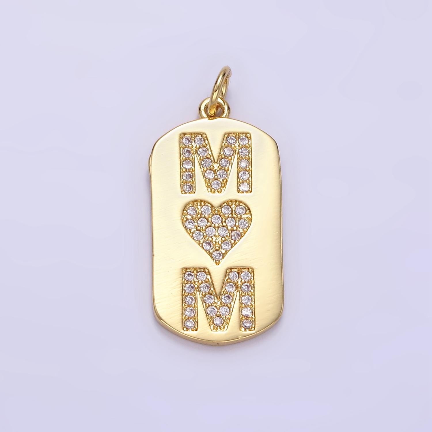 24K Gold Filled Micro Paved CZ "MOM" Oblong Tag Charm | AJ287