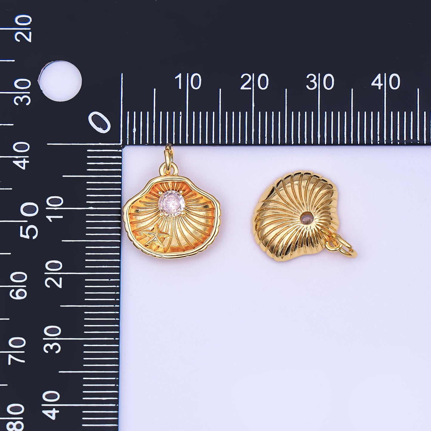 24K Gold Filled CZ Starfish Cockle Sea Shell Charm | AJ294