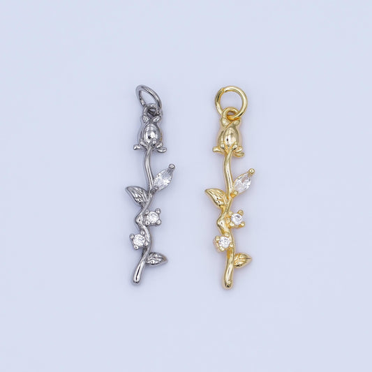 24K Gold Filled CZ Rose Flower Wavy Charm in Gold & Silver | AF470