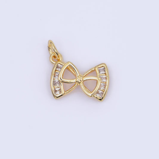 24K Gold Filled Baguette CZ Open Ribbon Bow Charm | AJ296